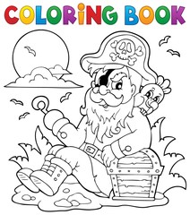 Coloring book with sitting pirate