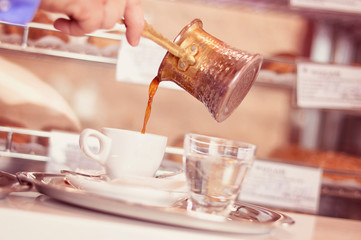 Serving coffee