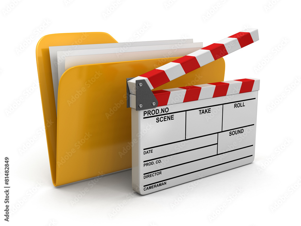 Poster folder and lists with opened clapboard (clipping path included)
