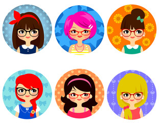 cartoon cute girls with glasses