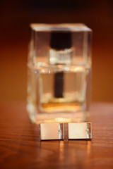 Wedding buttons and bottle perfume