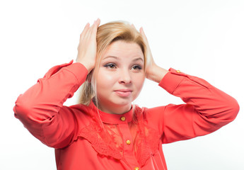 Business woman in stress holding his head