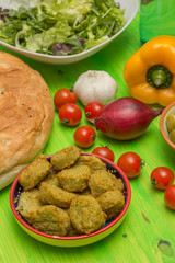 Ingredients to make a falafel sandwich