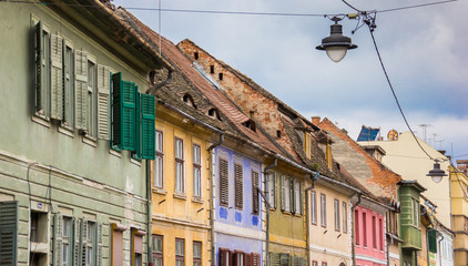 Fototapeta na wymiar Colorful houses in the historical center of Sibiu