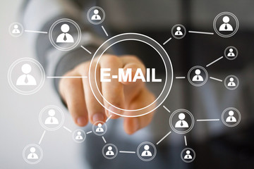 Businessman pressing messaging mail icon sending web