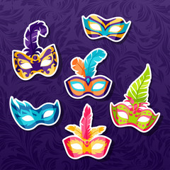Set of celebration festival carnival masks stickers