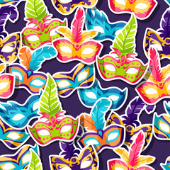 Celebration festive pattern with carnival masks stickers