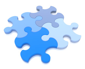 puzzle pieces in different shades of blue assembled together