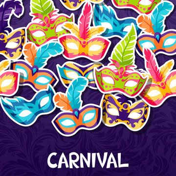 Celebration festive background with carnival masks stickers