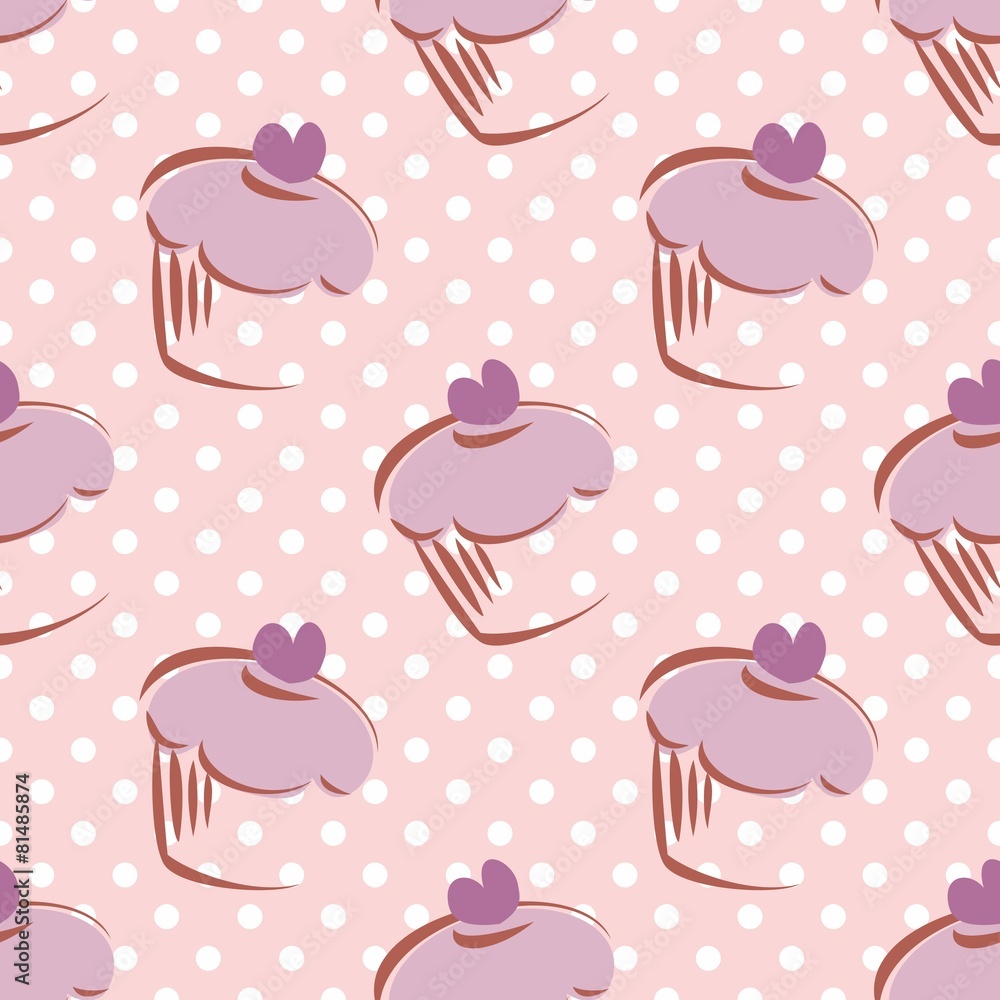 Poster tile vector cupcake and polka dots pattern