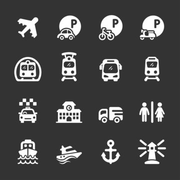 transportation and infrastructure icon set, white version, vecto