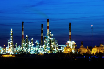 Night View on Oil refinery unit in the countryside