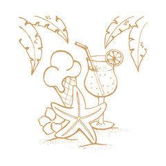 Ice creams, starfish, flower and cocktail Hand drawn doodle