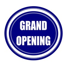 Grand opening white stamp text on blueblack