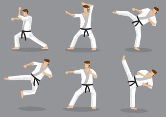 Karate Taekwondo Kicks and Punches Vector Icon Set