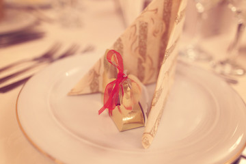 Wedding favor on plate
