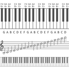 Fototapeta premium Piano keys and notes vector illustration