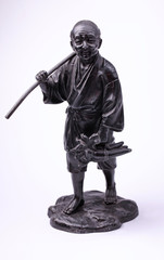 Chinese metal old man peasant statue