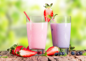Fresh milk shake on wooden table