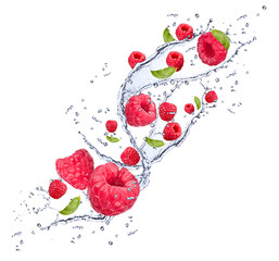 Splash with fruits isolated on white background