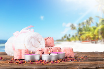  Spa concept with tropical beach, relax exotic 