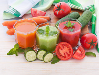 Tomato, cucumber, carrot Juice and vegetables
