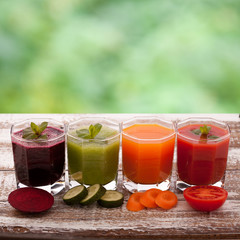 Tomato, cucumber, carrot, beet Juice and vegetables