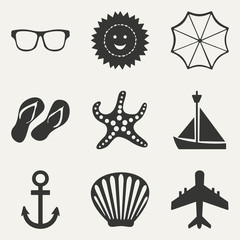 Flat in black and white concept mobile application travel icons