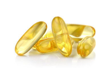Fish oil capsule isolated on white background