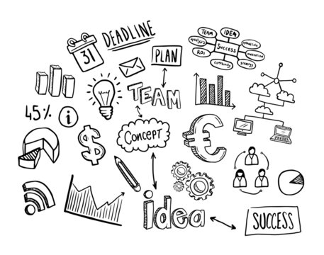 Hand drawn business icons vector
