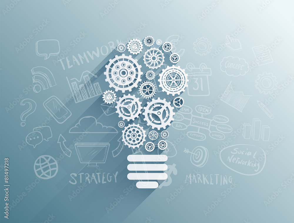 Poster light bulb made of cogs and wheels vector