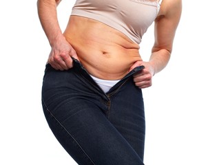 Woman with fat belly.