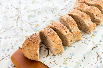 a fresh baked loaf of whole grains bread