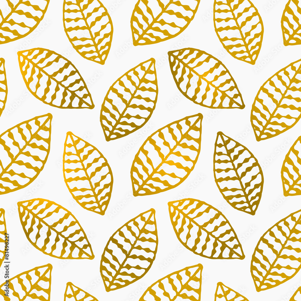 Poster hand drawn leaves seamless pattern