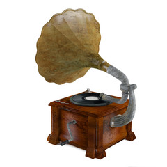 Vintage gramophone back isolated.