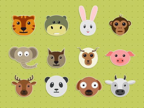 Set of animal faces.