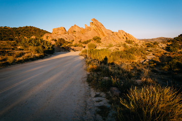 Dirt road and evening light on rocks at Vasquez Rocks County Par