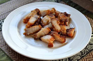 Fried  pork on white plate