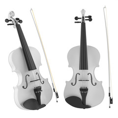 White violin isolated. Two angles of view