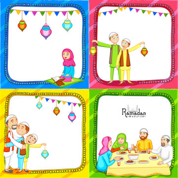 Set of greeting cards for Ramadan Kareem celebration.