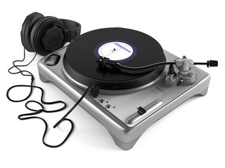 Vinyl dj player with headphones. Turntable