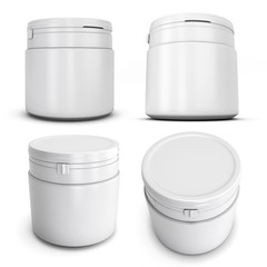 Set of template white plastic can for products