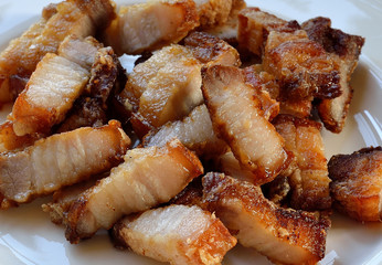 Fried  pork on white plate