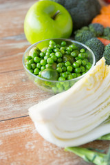 close up of ripe vegetables on wooden table