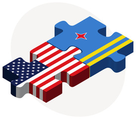 USA and Aruba Flags in puzzle