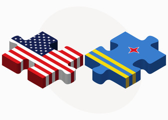 USA and Aruba Flags in puzzle