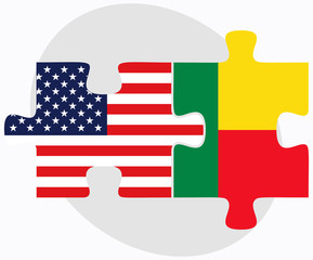 USA and Benin Flags in puzzle