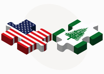 USA and Norfolk Island Flags in puzzle