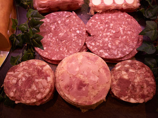 Selection of freshly cut salami