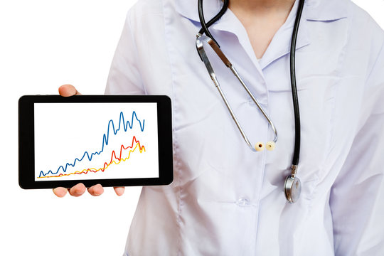 nurse holds tablet pc with chart picture